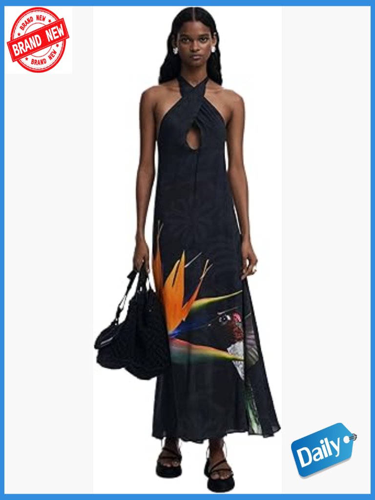Maxi Swim Cover Up Dress Halter Neck Floral A-Line